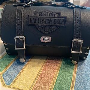 Harley-Davidson Black Leather Barrel Clutch Bag